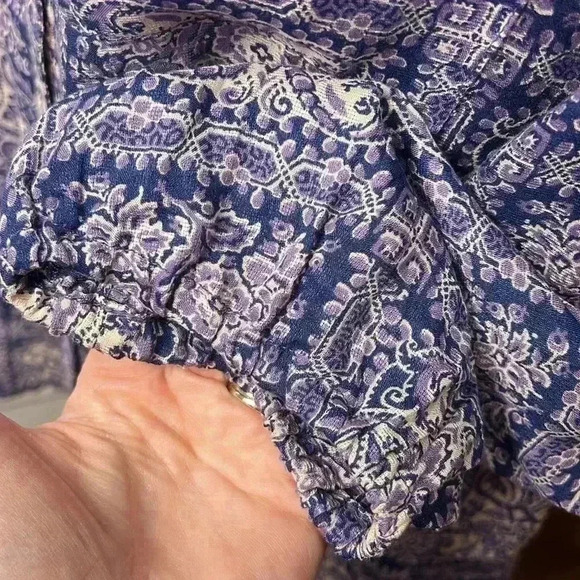 Anthropologie AKEMI + KIN Coconino 3/4 Sleeve Button Down Top Size M Blue Motif - Picture 7 of 11